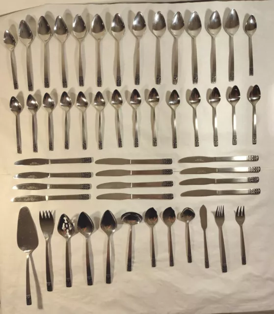Carlyle CAMEO Stainless Satin Handle Hong Kong Silverware Vtg Flatware 52 Pieces