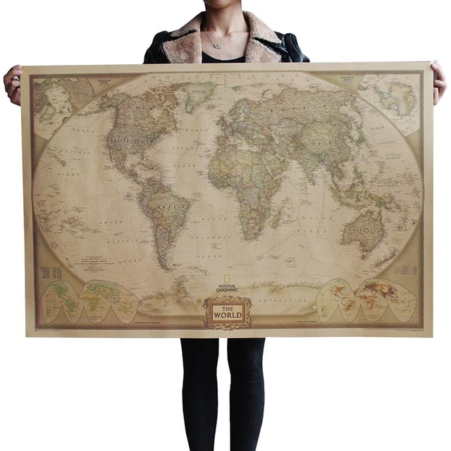 WORLD MAP KRAFT paper retro poster bedroom wall decor 105.00 PicClick