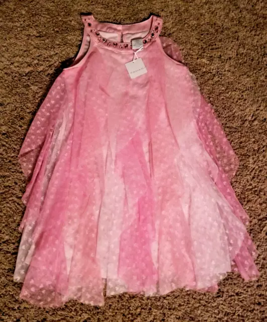 Girls Tahari Pink Tulle Party Wedding Dress ~ Size 6X ~ heart gems NWT