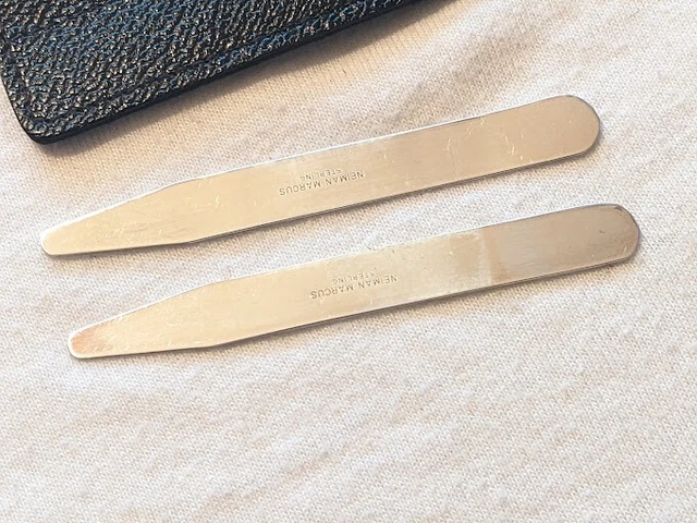 Vintage Neiman Marcus sterling silver Shirt Collar Stays / Stiffeners & pouch