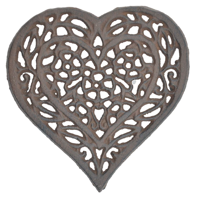 Decorative Cast Iron Trivet Ornate Floral Heart Flowers Hot Pad Kitchen 6.5" W