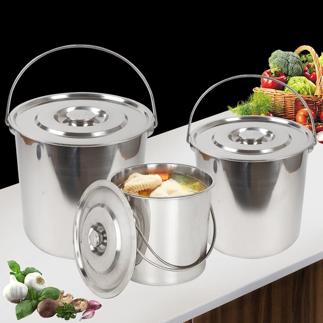 Secchio in acciaio inox 6 L/12 L/20 L secchio per alimenti secchio industriale secchio da cucina + coperchio