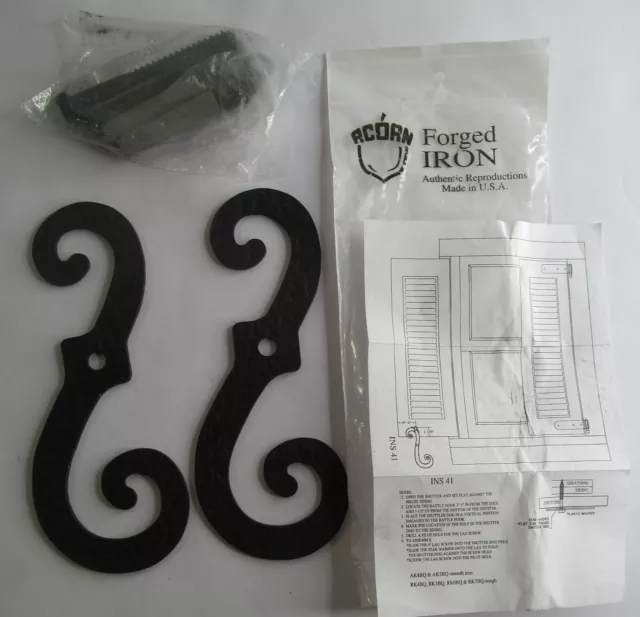 New Pair Acorn Rk4Bq Black Forged Steel Large S Shutter Dogs/ Holdback 8-1/4"