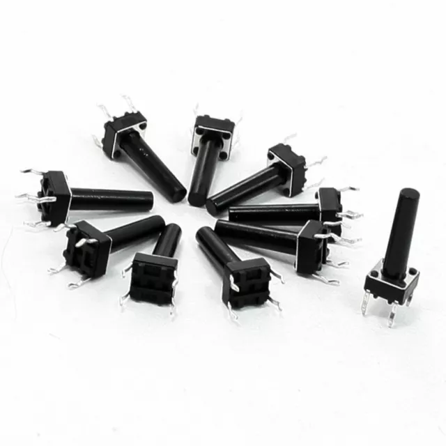 Lot De 10 Boutons Poussoirs Tactiles 6x6x18mm 4 Broches - Switch Momentané Pour PCB - Noir