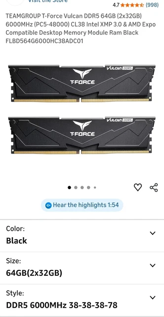Teamgroup T-force Vulcan Ddr5 32 Gb (2 X 16 Gb) 6000 Mhz (pc | Meses sin interés