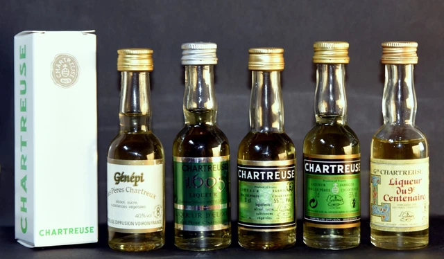 lot rare 5 Mignonnettes de Chartreuse 9eme centenaire , 2 vertes , 1605 , génépi