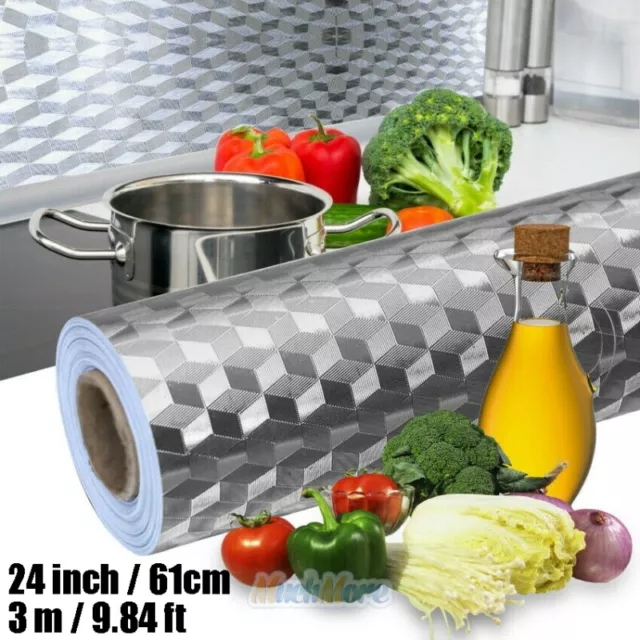 Self Adhesive Aluminum Foil Kitchen Cabinet Wall Sticker Waterproof Oil-proof US