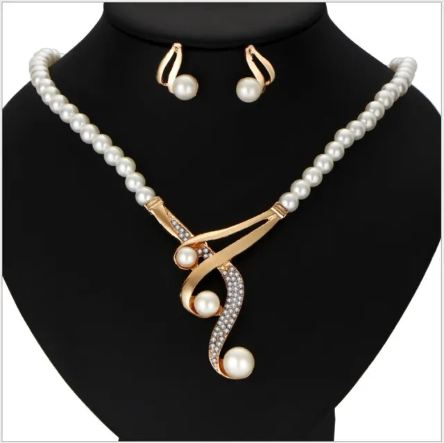 Pearl Crystal Bridesmaid Jewellery Necklace Earrings Bridal Wedding Party Set