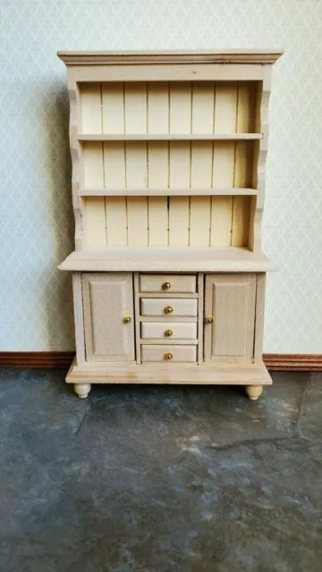 Dollhouse Welsh Cabinet Kitchen Hutch 1:12 Scale Wood Furniture Miniature