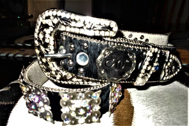 Ladies Western Concho Belt.  Black 1 1/2 Inch Square Berry Bead-Crystals 51 Long
