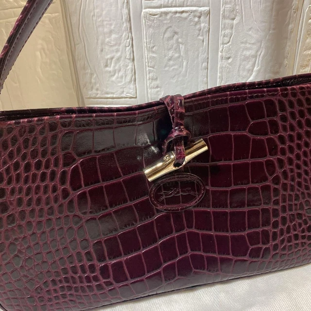 Longchamp ROSEAU Rozo Leather Shoulder bag Croc Embossed Bordeaux 3
