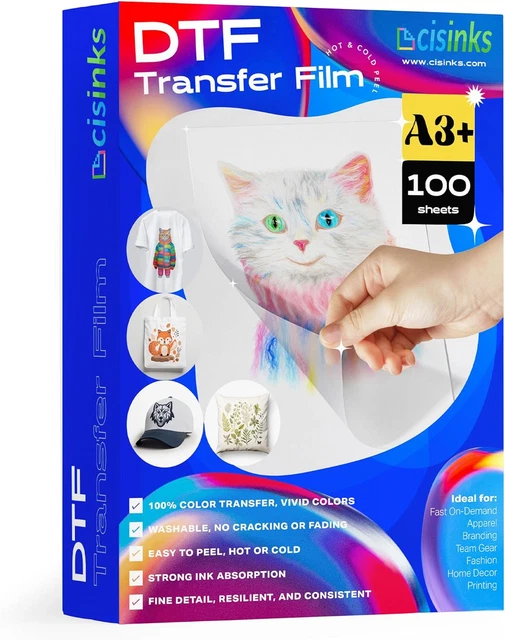 CISinks Hot/Cold Peel DTF Film for Sublimation 100 Sheets A3+ 13" x 19" PET Heat