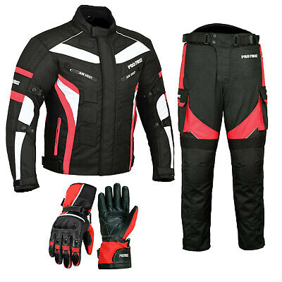 Mens Motorcycle Racing Suit Motorbike Waterproof Textile Armored Suits Glove Red