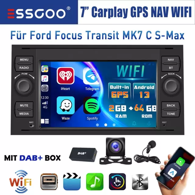 DAB+ Android 13 Autoradio F r Ford Focus Transit MK7 C S-Max GPS CarPlay +Kamera