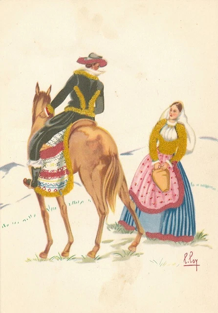 Cartolina Costumi Sardegna Teulada Tempera di Lola Loy Non Viaggiata