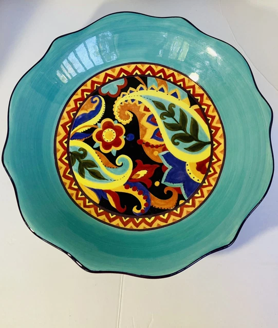 Bella Ceramica Corsica 14" Large Salad Serving Bowl, Hand Painted Ceramic Bowl