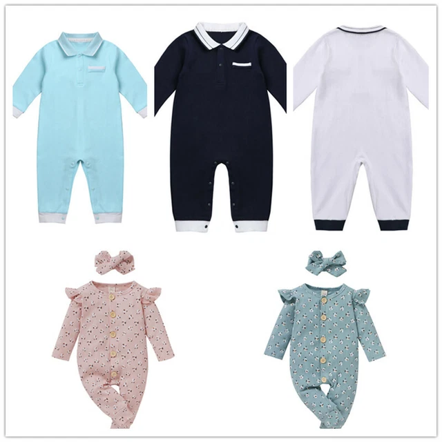 Infant Baby Clothing Academic Style Romper Long Sleeves Front Buttons Bodysuit