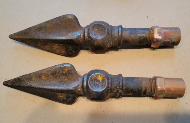 2 Solid Cast Iron Arrow Head Design 6" Threaded Fence or Curtain Rod Finials