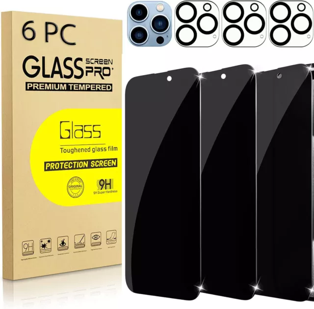 For iPhone 15 14 13 12 11 Pro Max Tempered Glass Privacy Screen Camera Protector