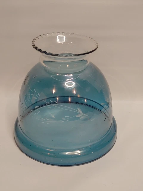 Vtg Hurricane Clear Glass Blue Floral Lamp Shade Globe 5" Fitter 5" Tall