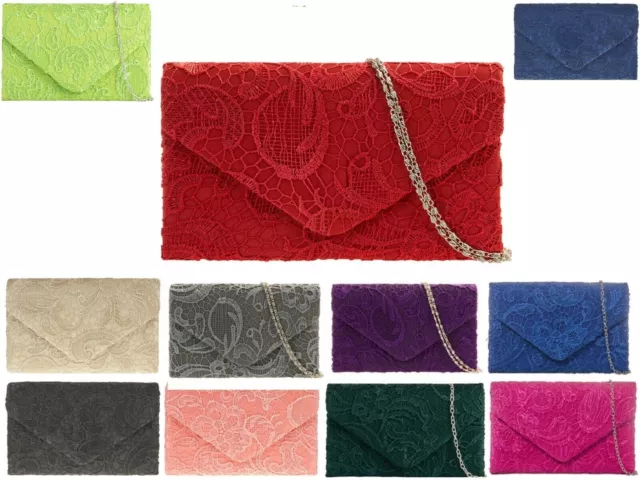 Ladies Evening Party Prom Women Classy Lace Clutch Envelope Bag Bridal Designer