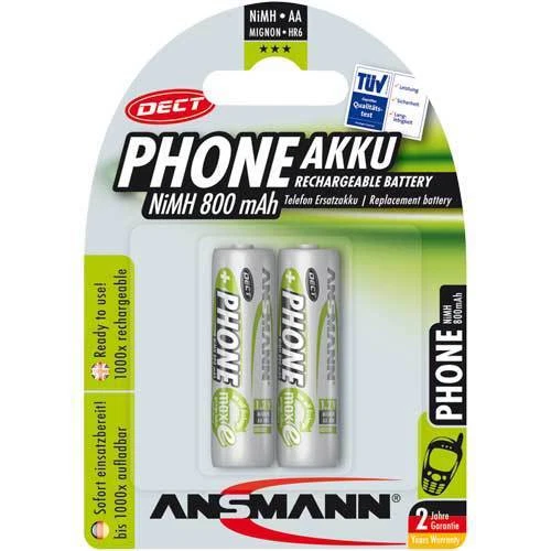 10x Ansmann "Phone DECT" Batería NiMH, Mignon (AA), 800 mAh, Paquete de 2 (5030902)