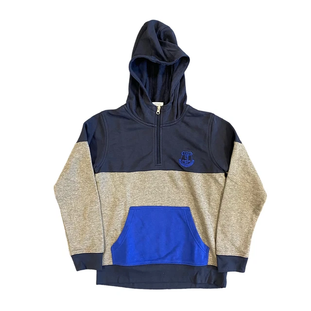 Felpa con cappuccio Everton Football bambino (taglia 12-13y) grigia mezza cerniera pullover - nuova