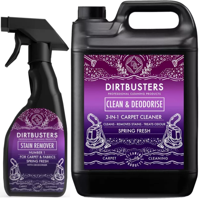 Dirtbusters Carpet cleaning solution shampoo odour remover Cleaner 5L & spotter