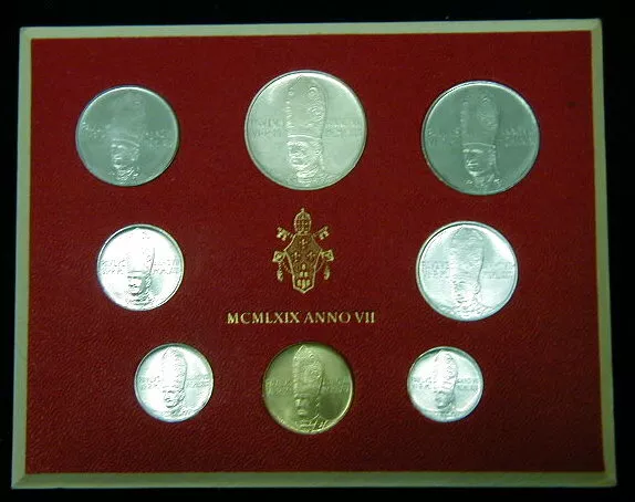 1969 VATICAN Italy OFFICIAL set 8 COINS with SILVER Jubileum UNC great QUALITY