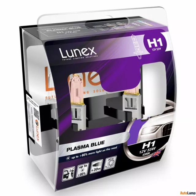 2x Lunex H1 PLASMA BLUE 4200K Ampoules Phare Halogene P14,5s Hard Case