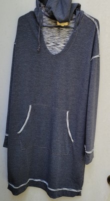 Max Studio Weekend Tunic Dress Size X-Large Dark Gray Hooded Stretch Loungewear