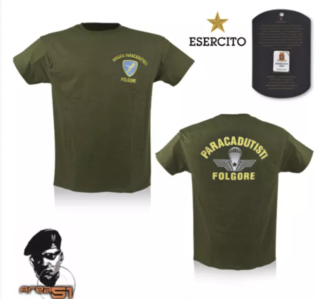 T-Shirt Maglietta Militare Paracadutisti Folgore A Manica Corta Verde Originale