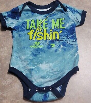 Baby Boys Mossy Oak Blue "Take Me Fishin" One Piece Size 3-6 Months bodysuit