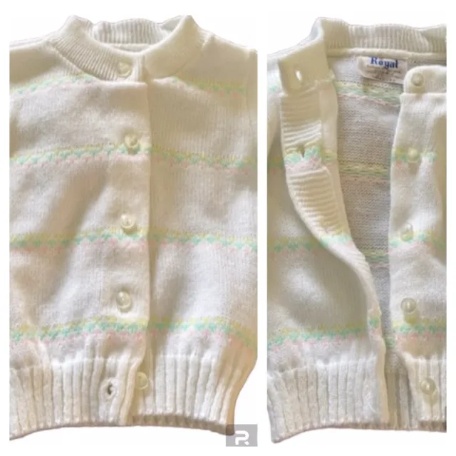 Vintage Royal Stripes  White Knit Cardigan Button Sweater 2T Toddler Child