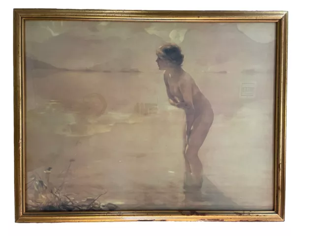 Mid Centuy Watercolor Painting Paul Emile Chabas September Morn French Art 37x29