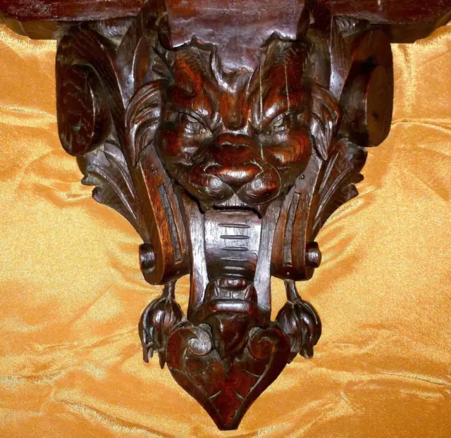 FRENCH ANTIQUE CARVED WOOD OAK DECOR PEDIMENT DEVIL SATAN circa 19th 40 x 36cm 3