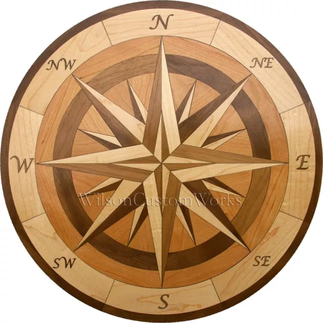 24" Wood Floor Medallion Inlay 100 Piece Compass kit DIY Flooring Table Box