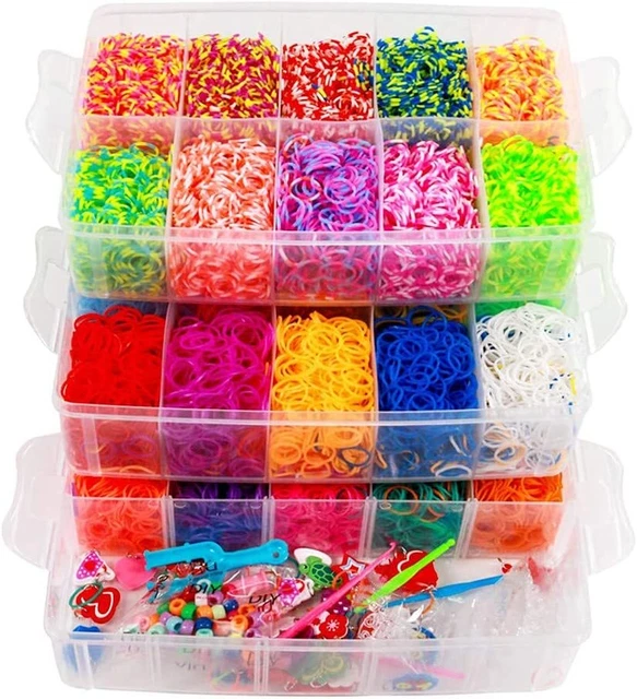 Gummibänder 15,000 tlg Gummiringe Gummis Gummiband Haken Webhaken Webrahmen Set