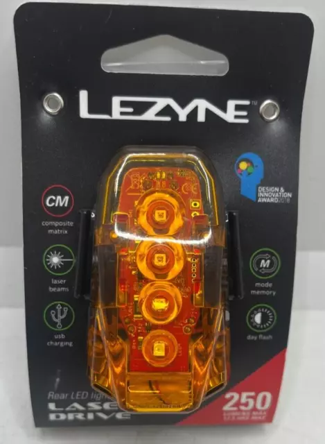 Luz LED recargable para bicicleta Lezyne unidad láser trasera 250 USB TOTALMENTE NUEVA