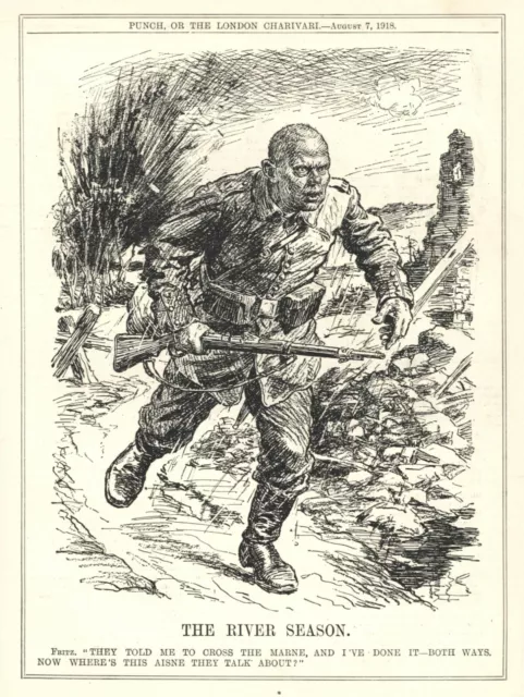 RARE WW 1 British PROPAGANDA Cartoon - BATTLE OF THE MARNE -  Bewildered German