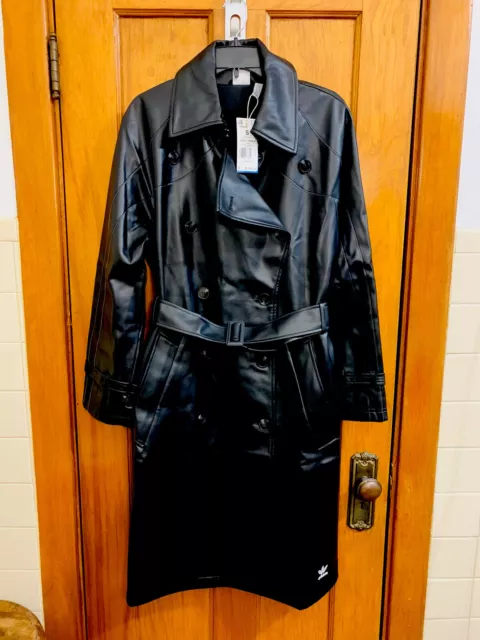 Adidas Originals faux leather belted trench coat black II6083 NWT size S $230.00