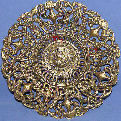 Antique Art Deco Hand Made Ornate Floral Heavy Brass Plate