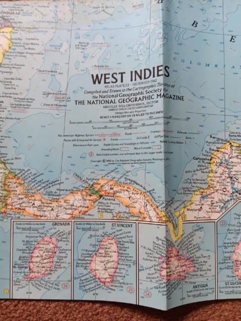1962 National Geographic map Atlas Plate 23 West Indies  See Photo
