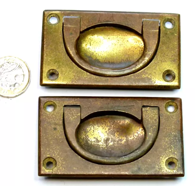Two Similar Antique Brass Recessed Campaign Handles