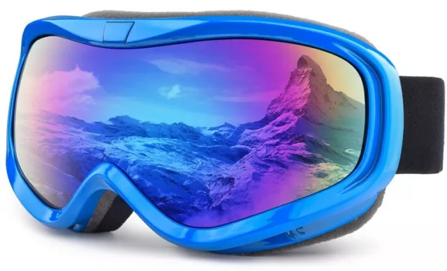 OTG Ski Goggles Adults Men Women with UV Protection, Anti-Fog Dual Lens Blue