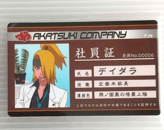 Naruto Akatsuki Company Employee ID Style Plastic Card Deidara