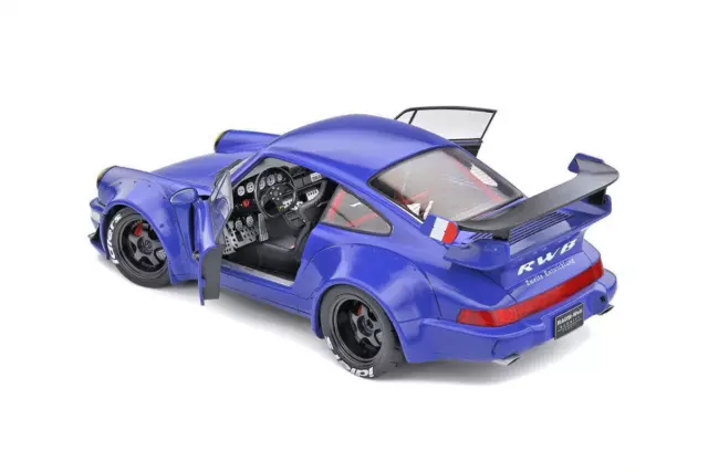 Porsche RWB BodyKit 964 Bleue , métal, longueur 22cm,echelle 1:18,neuve,Solido