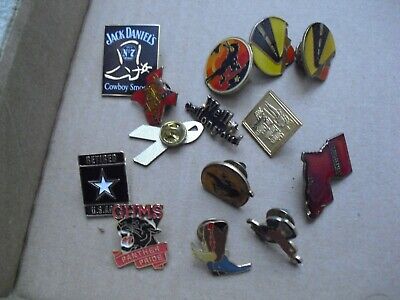 Lot of 14 Vintage Metal and Enameled Lapel Hat Pins Texas Jack Daniels More