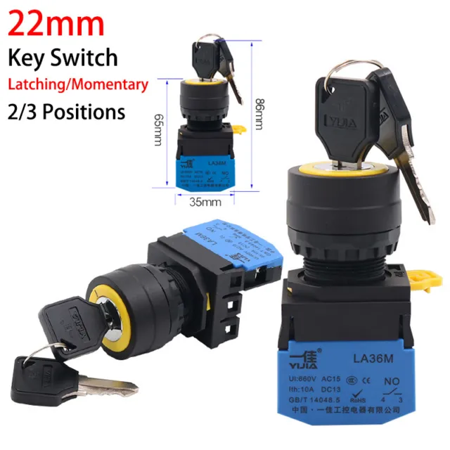 LA36M 22mm Key Switch Rotary Selector Latching/Momentary 2/3 Positions 660V 10A