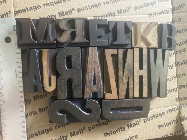 Vintage Letterpress Wood Type, various heights, colors, fonts, lot of 16